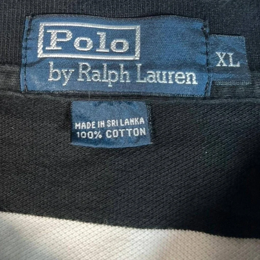 VTG Style Ralph Lauren Polo Shirt‎ Navy/White Stripe XL Embroidered Crest Polo